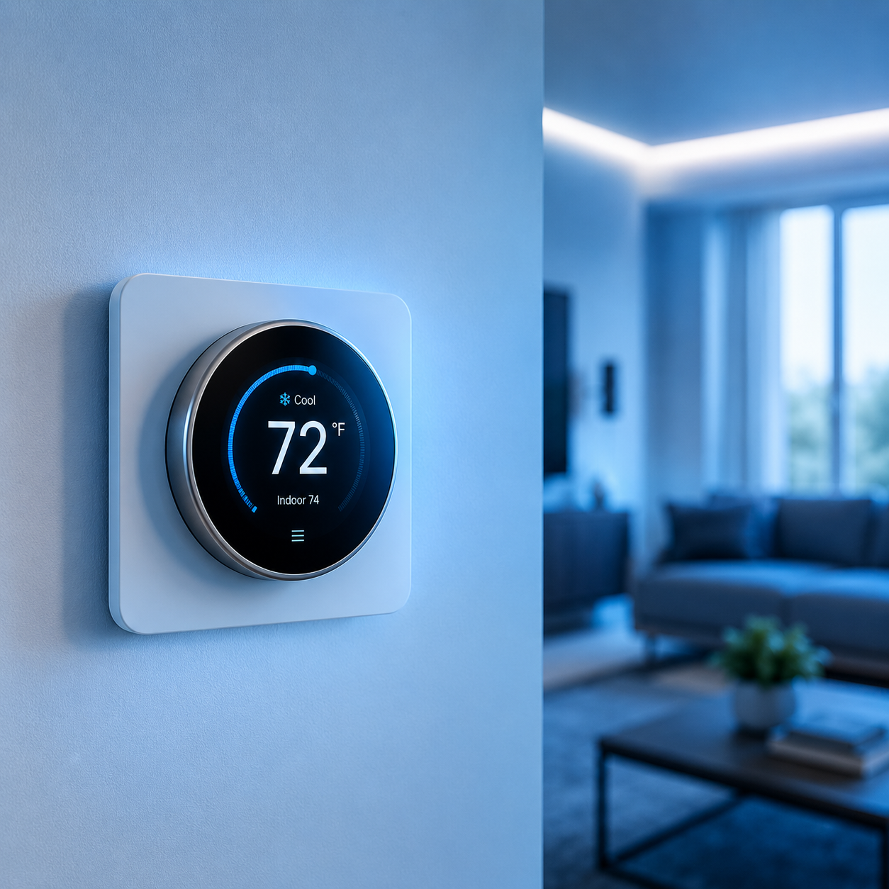 Modern smart thermostat in luxury home interior